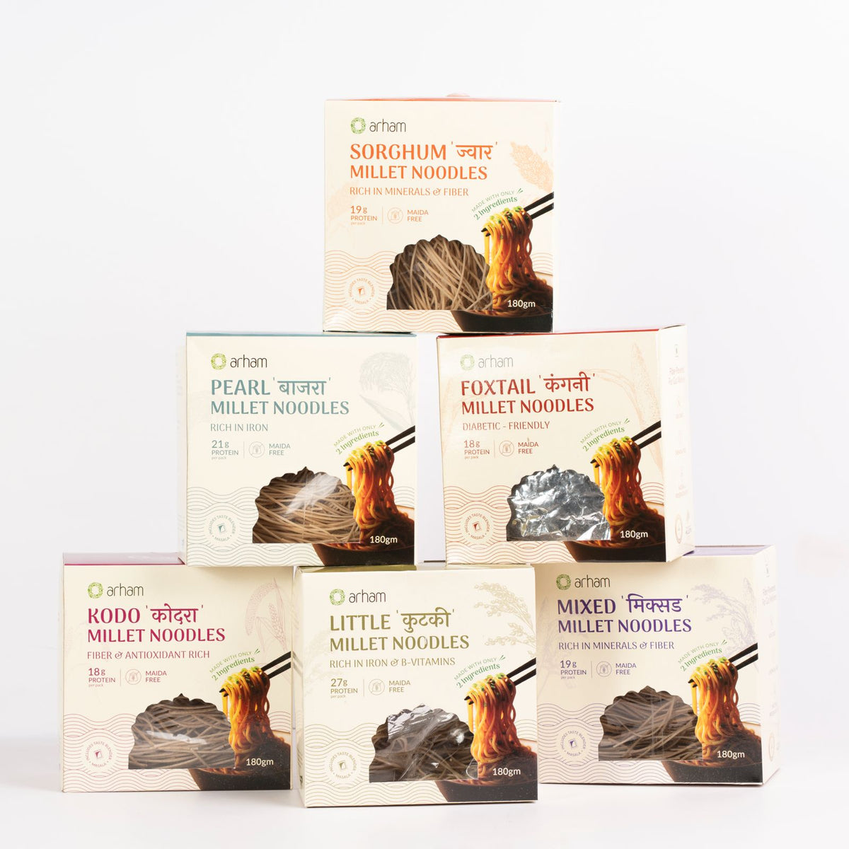 A convenient combo featuring Foxtail, Little, Mixed, Sorghum, Pearl and Kodo Millet Noodles. Enjoy different millet varieties and create delicious meals for every occasion.